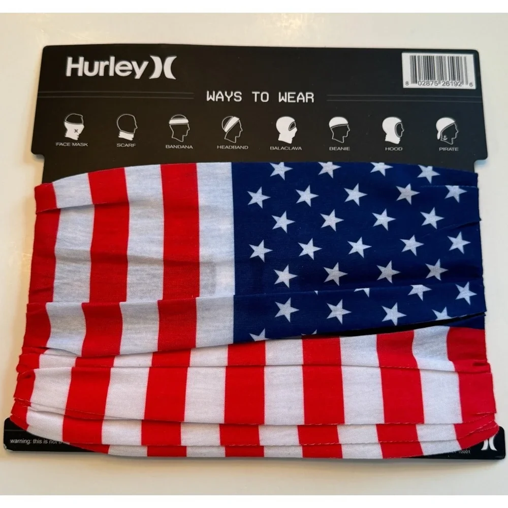 NEW Hurley Multi-Functional Seamless Wear Gaiter Face‎ Mask Scarf American Flag